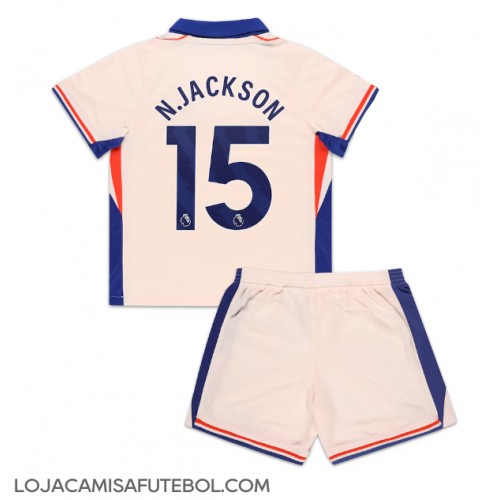 Camisa de Futebol Chelsea Nicolas Jackson #15 Equipamento Secundário Infantil 2024-25 Manga Curta (+ Calças curtas)